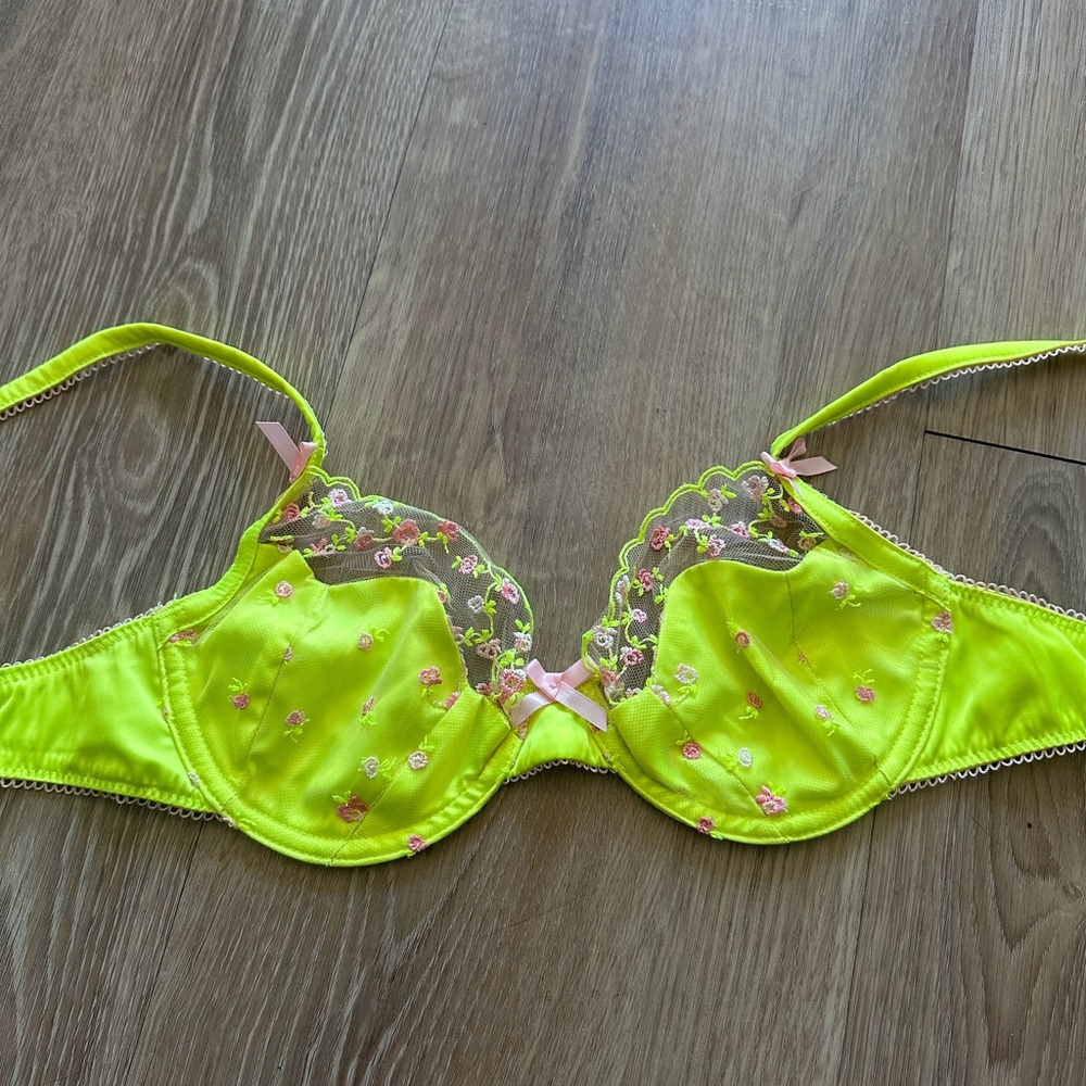 For Love And Lemons Neon Yellow Floral Bra